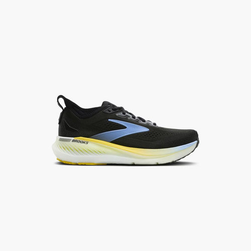 brooks-glycerin-gts-23-hombre-negro-azul-amarillo-running-jerez-cadiz-02-lateral-exterior Brooks Glycerin GTS 23 hombre negro con detalles azules y amarillos perfil exterior para running en HYGGE Jerez Cádiz