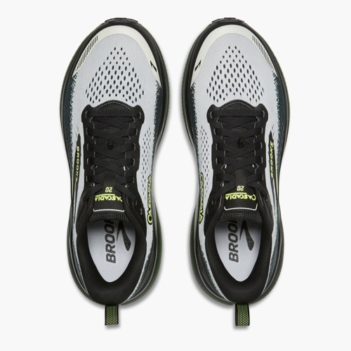 brooks-cascadia-20-hombre-blanco-negro-verde-running-jerez-cadiz-06 Vista superior Brooks Cascadia 20 hombre con ajuste técnico para trail running en Jerez