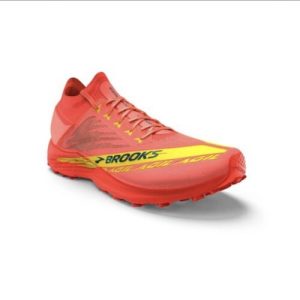 Brooks Catamount Agil Unisex rojo y amarillo, vista lateral para trail competición
