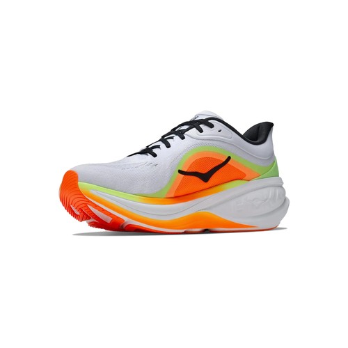 hoka-clifton-pro-hombre-blanco-naranja-fluor-running-jerez-hygge-05 HOKA Clifton Pro Hombre blanco y naranja flúor, vista en perspectiva interior