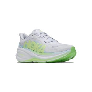 HOKA Clifton Pro Mujer blanca y verde, vista en perspectiva exterior para running en Jerez